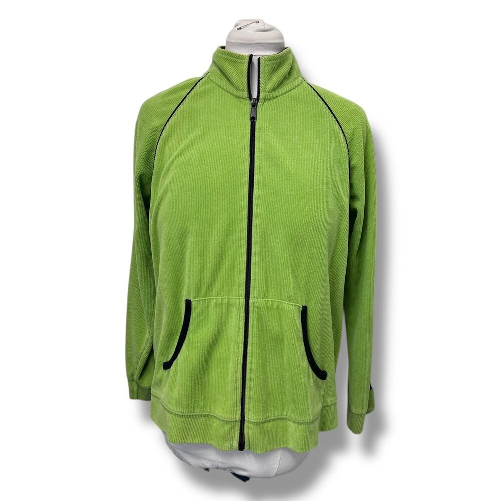 Koret Women’s Full Zip Fine-Wale Corduroy Sweat Shirt Vintage Green M